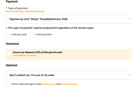 Choose a payment option, agree to our terms and click the button “Order”