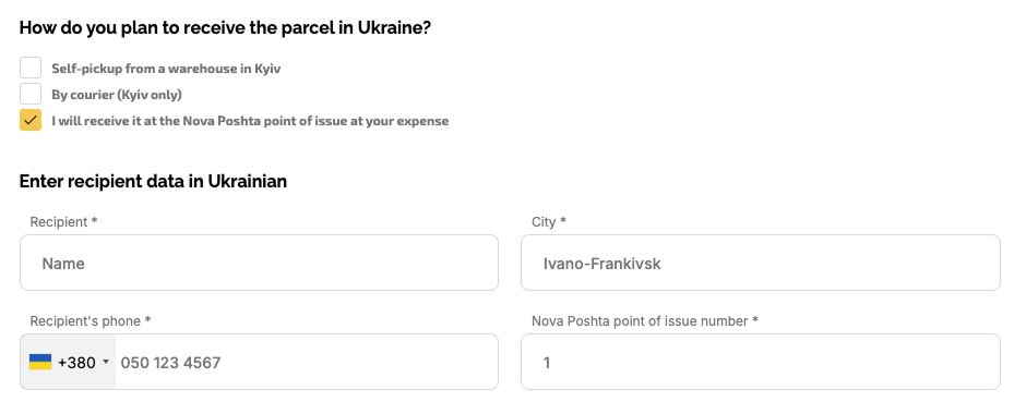 Choose how you plan to receive the parcel