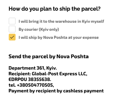 Choose which method you plan to send the envelope